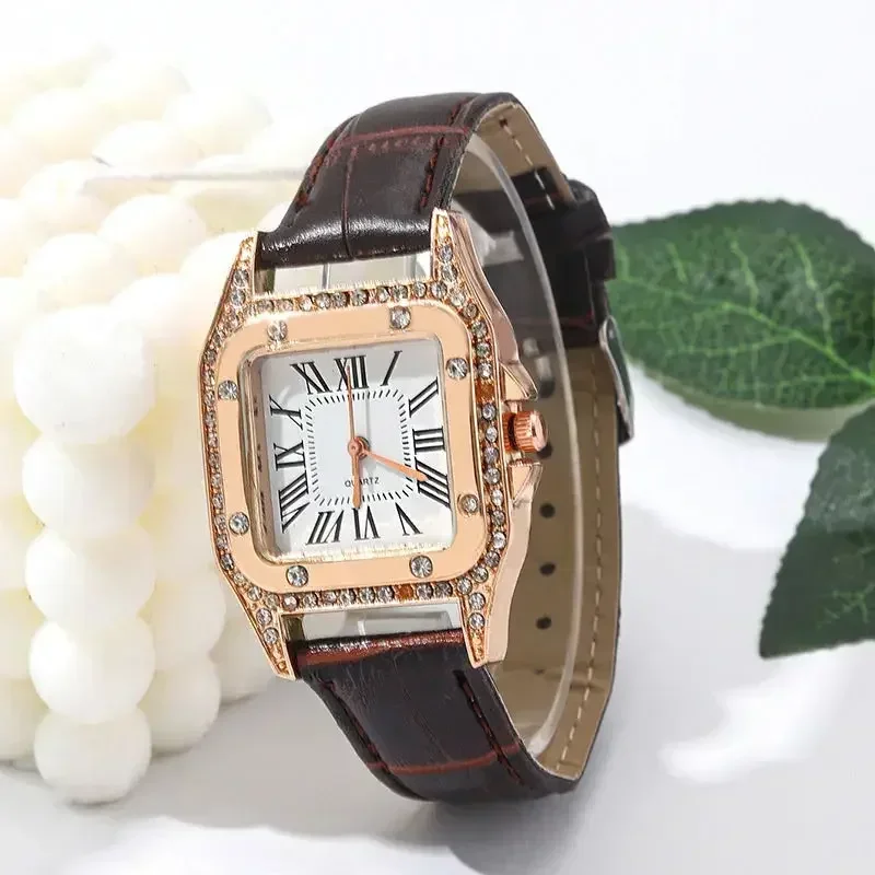 Kegllect  Square Women  Simple Small Dial Student Watches Vintage Belt Quartz Wristwatch  Rose Gold Wrist Watches Fashion