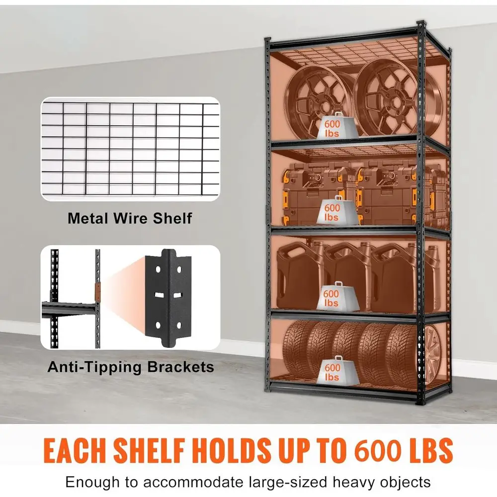 Rak Logam 5 Tingkat yang Kuat dan Dapat Disesuaikan, Kapasitas 2000 lbs, 36L x 16W x 72H untuk Dapur, Ruang Penyimpanan, Ruang Bawah Tanah, dan Lainnya