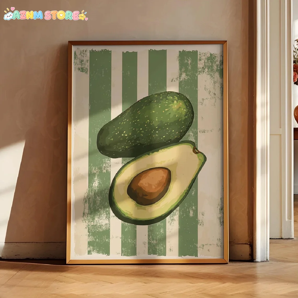 2027,  1pc Wall Decor, Retro Poster Featuring Avocado Stripes, Vibrant Fruit Canvas Artwork, Distinctive And Imaginative Wall