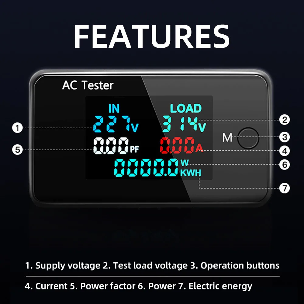 KWS-AC305 Digital AC Dual Voltmeter Ammeter Monitors Voltage Indicator Tester Ammeter Professional Electric Consumption Tools