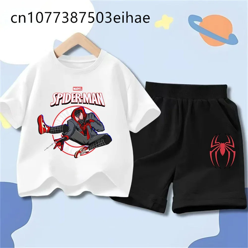 

Outdoor Exercise Spider-Man Children Summer Set Cartoon Pattern Short Sleeve Tee Sports Shorts Lightweight Breathable Gift