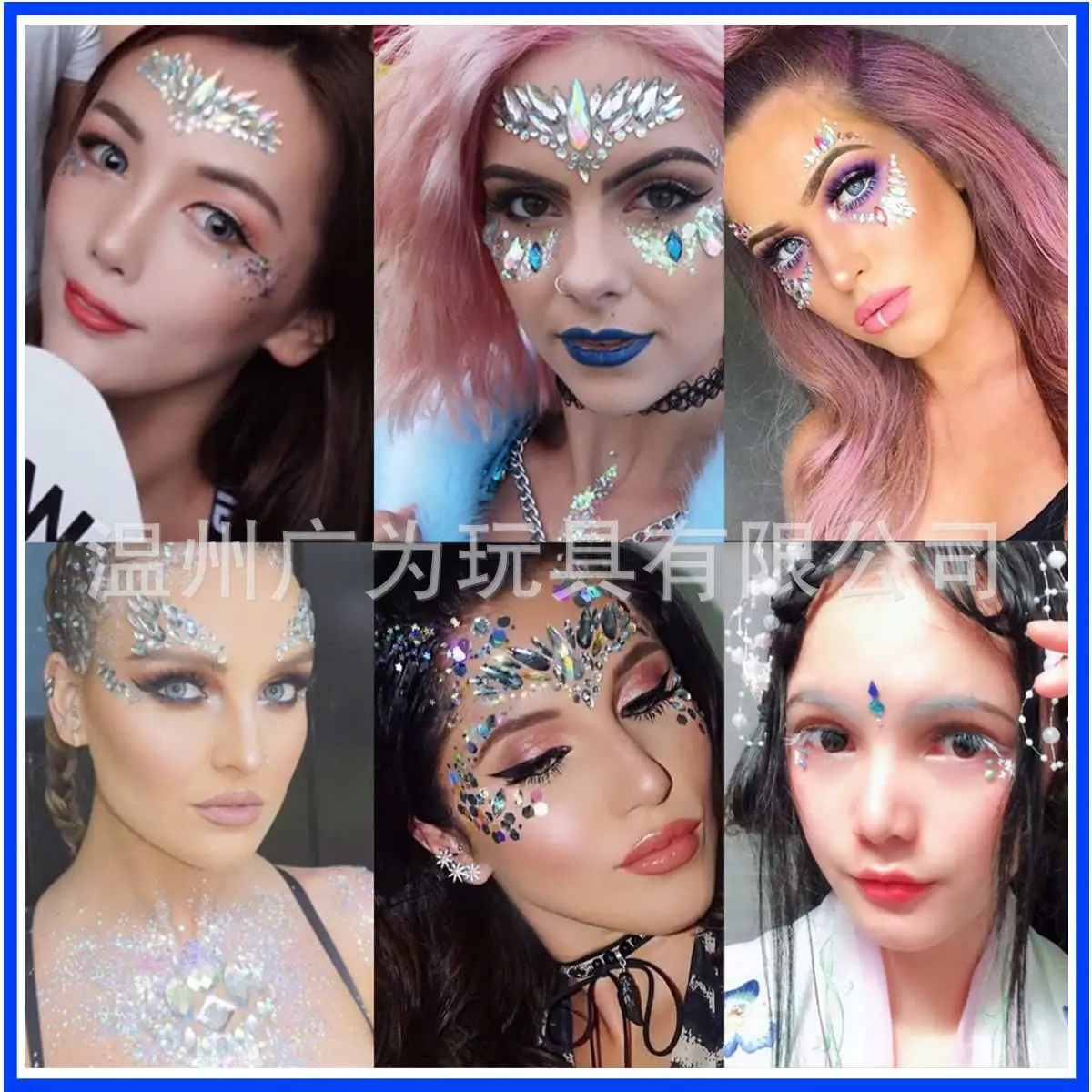 

Hot Selling Face Diamond Stickers Self Adhesive Waterproof Acrylic Rhinestones for Stage Makeup Party Costume Decor
