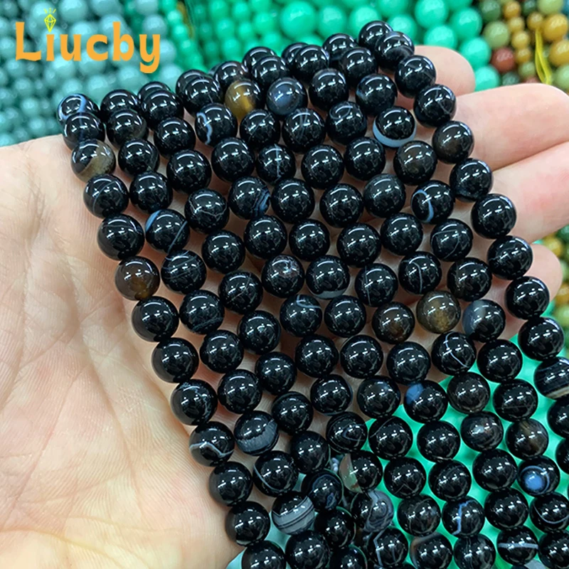 Handmade Black lined agate Natural Stone Smooth Beads DIY Accessories Earrings For Jewelry Making 15