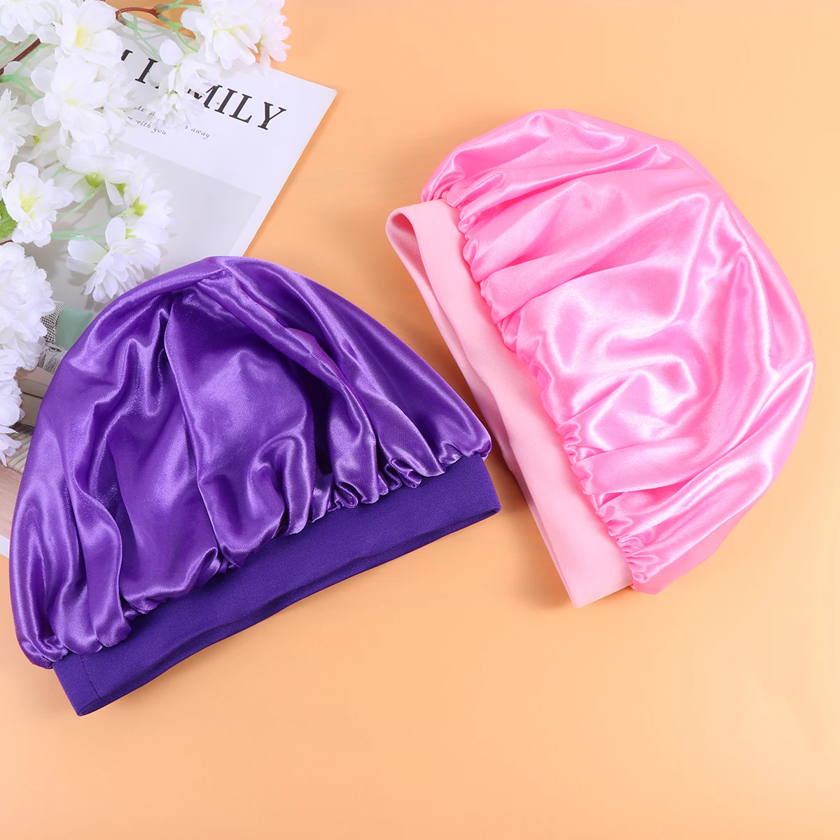 

3 Pcs Hair Cap Lightweight Sleeping Kids Simple Design Sleepig for Satin Black