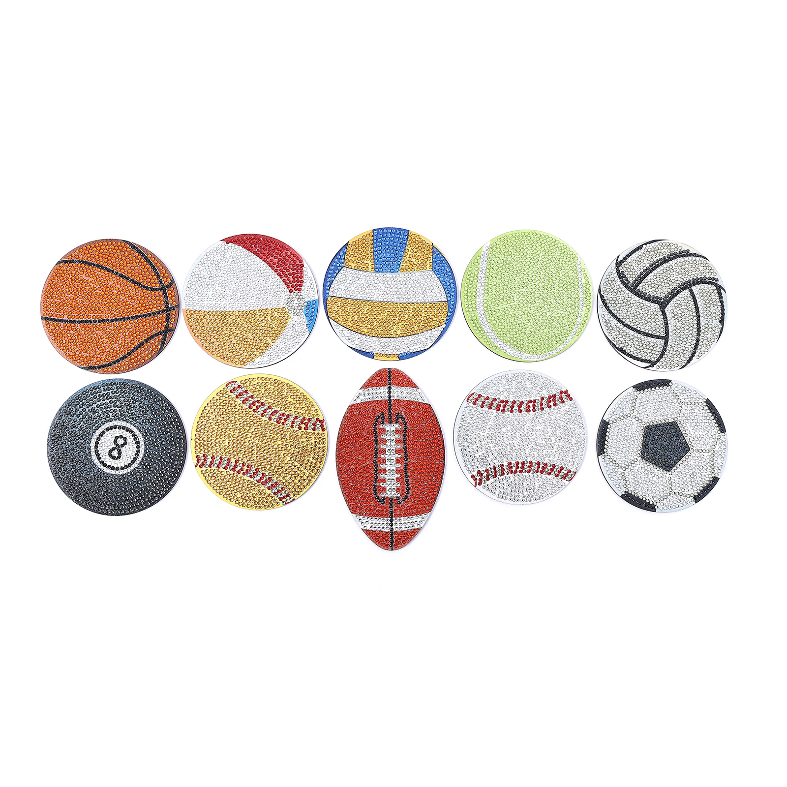 10PCS DIY Diamond Painting Coaster Sports Ball Pattern Crystal Flash Diamond Painting Wooden Cup Mat Art Crafts for Sports Fan