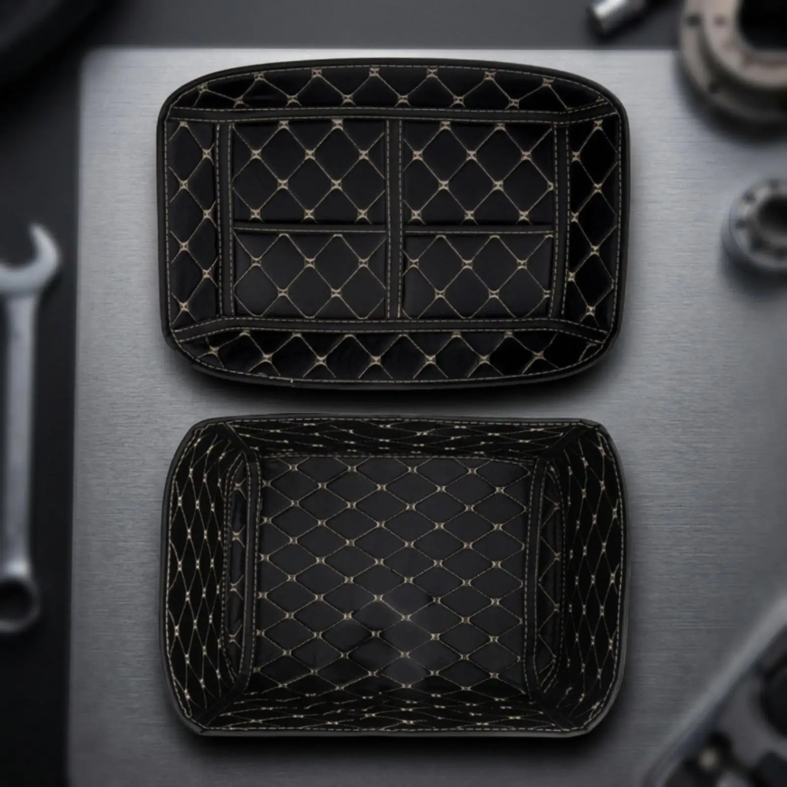 Motorcycle Storage Liner PU Leather Padded Trunk Insert Diamond Quilted Tail Box Organizer Waterproof for 45L 57L