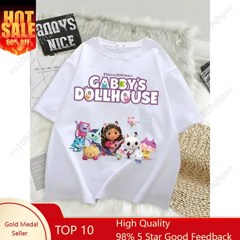 

New Gabby Dollhouse Ladies' 100% Cotton Casual T-shirt Summer Cotton Short Sleeve Top Anime Fashion Kawaii Casual Clothes Gift