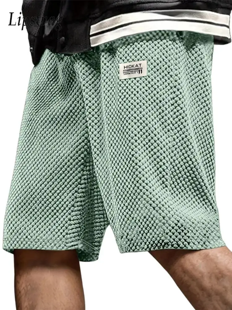 

New Casual Jacquard Textured Mens Shorts Spring Summer Stylish Solid Color Loose Straight Shorts Men Vintage Bottoms Oversized