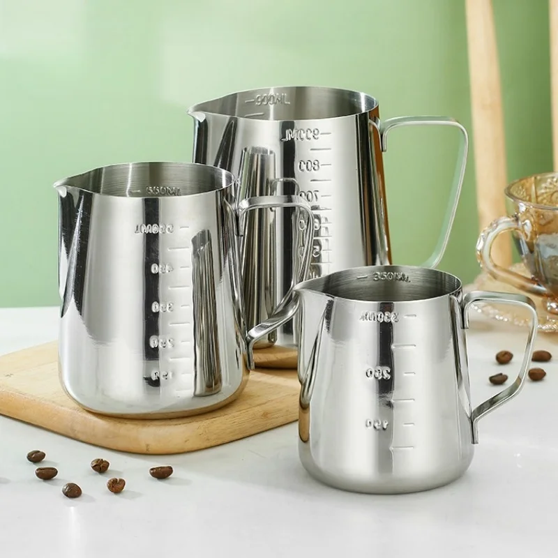 

304 Stainless Steel Latte Art Cup Milk Foam Pot Scale Latte Cappuccino Cream Steam Home Cafe Milk Foam Cup 350/550/900ML