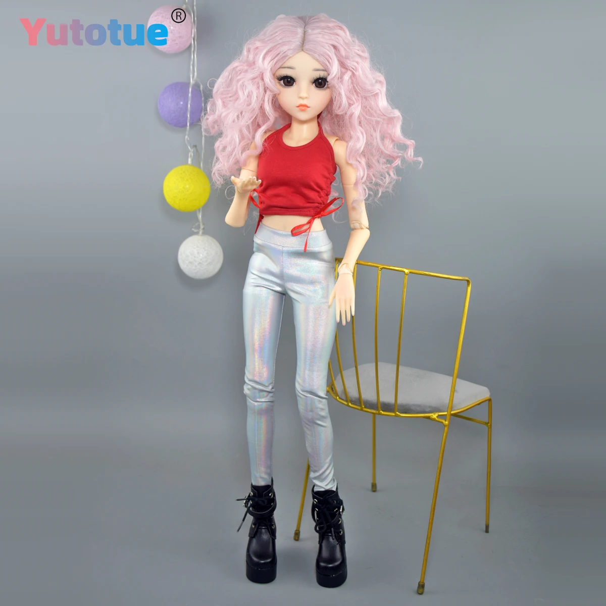 YUTOTUE 60cm Height Fashion Doll 18 Joints Body Female Doll Curly Wig Removable BJD Toy
