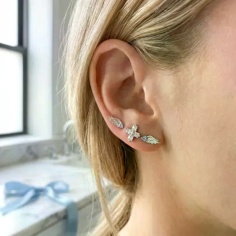 3Pcs Fashion Wing Stud Earrings Creative Angel Wings Shiny Crystal Personality Ear Bone Nail Jewelry Accessories Gifts