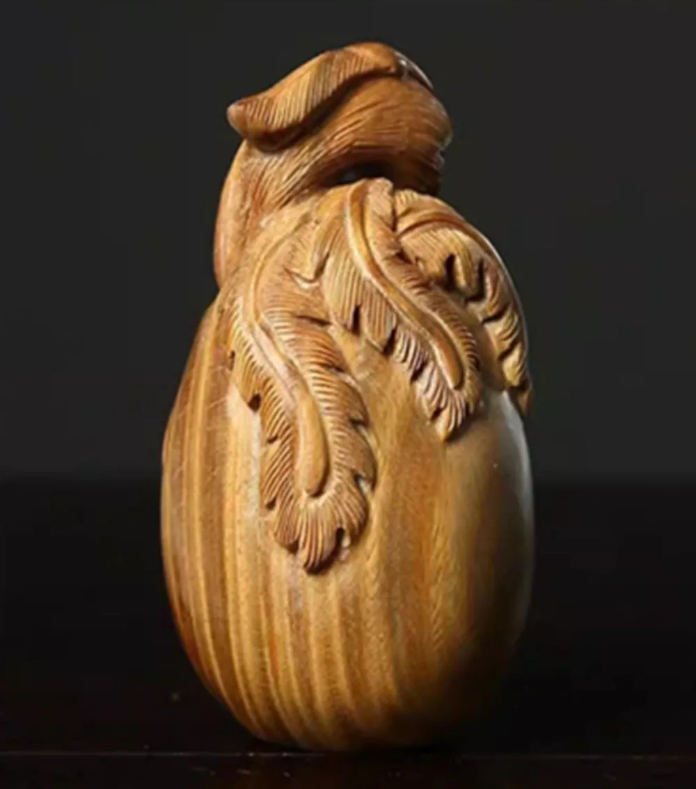 JW04A- 8.5 X 5 X 5CM New Born Phoenix Green Sandalwood Sculpture Animal Figurine Birthday Gift Wooden Carving Decoration