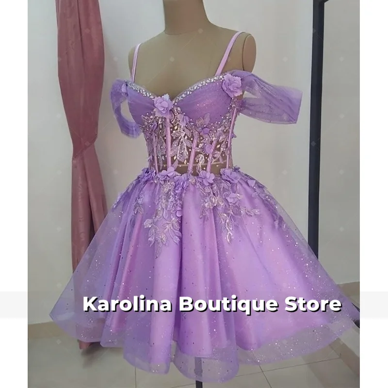 

Floral Flowers Prom Dress Tulle Homecoming Dress for Teens Off Shoulder Sparkly Graduation Dress Robes De Cocktail Customized