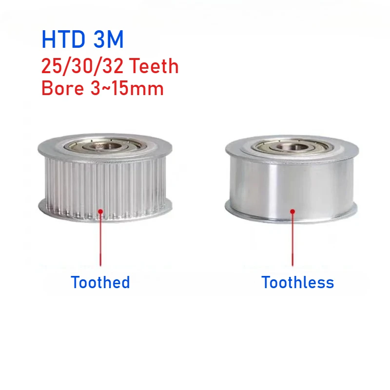 1pcs HTD 3M Idler Timing Pulley 25/30/32Teeth Bore 3~15mm Belt Width 10/15mm Tensioning Idler Bearing Synchronous Wheels