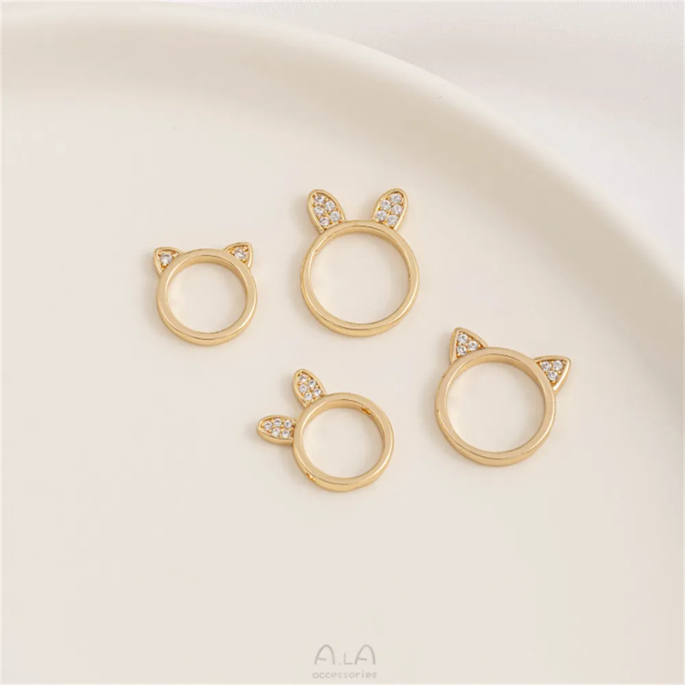 

1pcs 10/12mm14K Gold Plating Zirconium Cat Head Set Rabbit Ear Bead Ring Handmade DIY Bracelet Jewelry Accessories