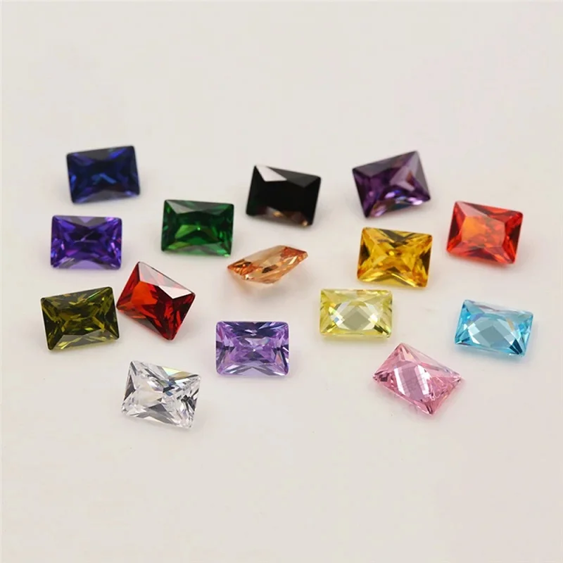 1pc Per Color Total 15pcs Rectangle Shape Loose Cubic Zirconia Stone Mix 15 Colors CZ Synthetic Stone for Jewelry DIY Making