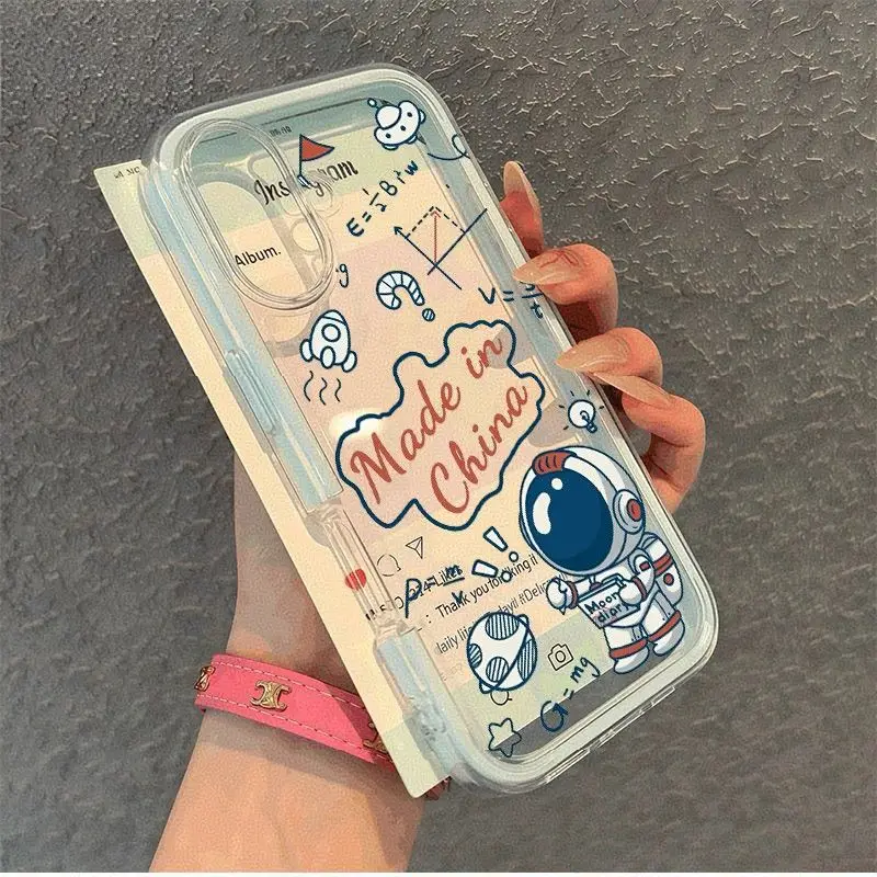 حافظة هاتف لهاتف آيفون 17 اير برو ماكس 16 15 14 13 12 11 Plus X XR حماية كاميرا شفافة ذكر أنثى إطار مزدوج رائد فضاء #1