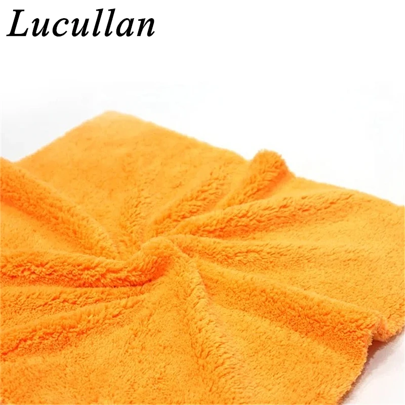 Lucullan-toallas de microfibra sin bordes de felpa súper gruesa naranja, paños de limpieza para el cuidado del coche, Trapos de secado de detalles