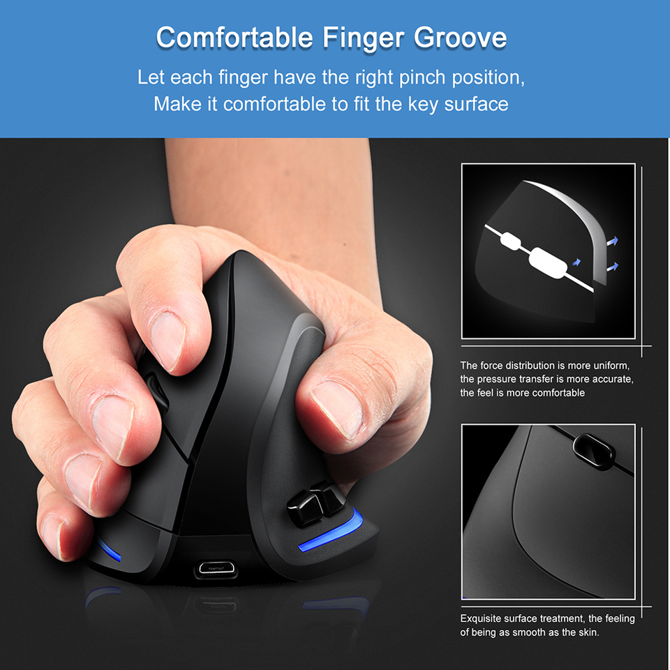  Lefon F35 Wireless Mouse Vertical 2.4G Rechargeable Ergonomic Mouse 2400 DPI Optical Gaming Mice for Computer Laptop PC Mac IOS 