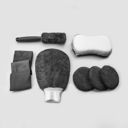 Imagen 2 del producto Juego de 9 piezas de toallitas de limpieza para coche y motocicleta, guantes para el hogar, toallas para lavado de coches, paños de limpieza, esponjas para encerar, cepillos para ruedas