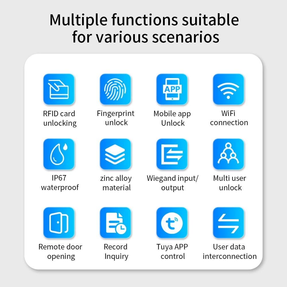 Smart life 2.4G WIFI IP67 Waterproof WG input/output Anti-Vandal Temporary 10000 User Remote Unlock 125Khz/13.56MHZ RFID Card