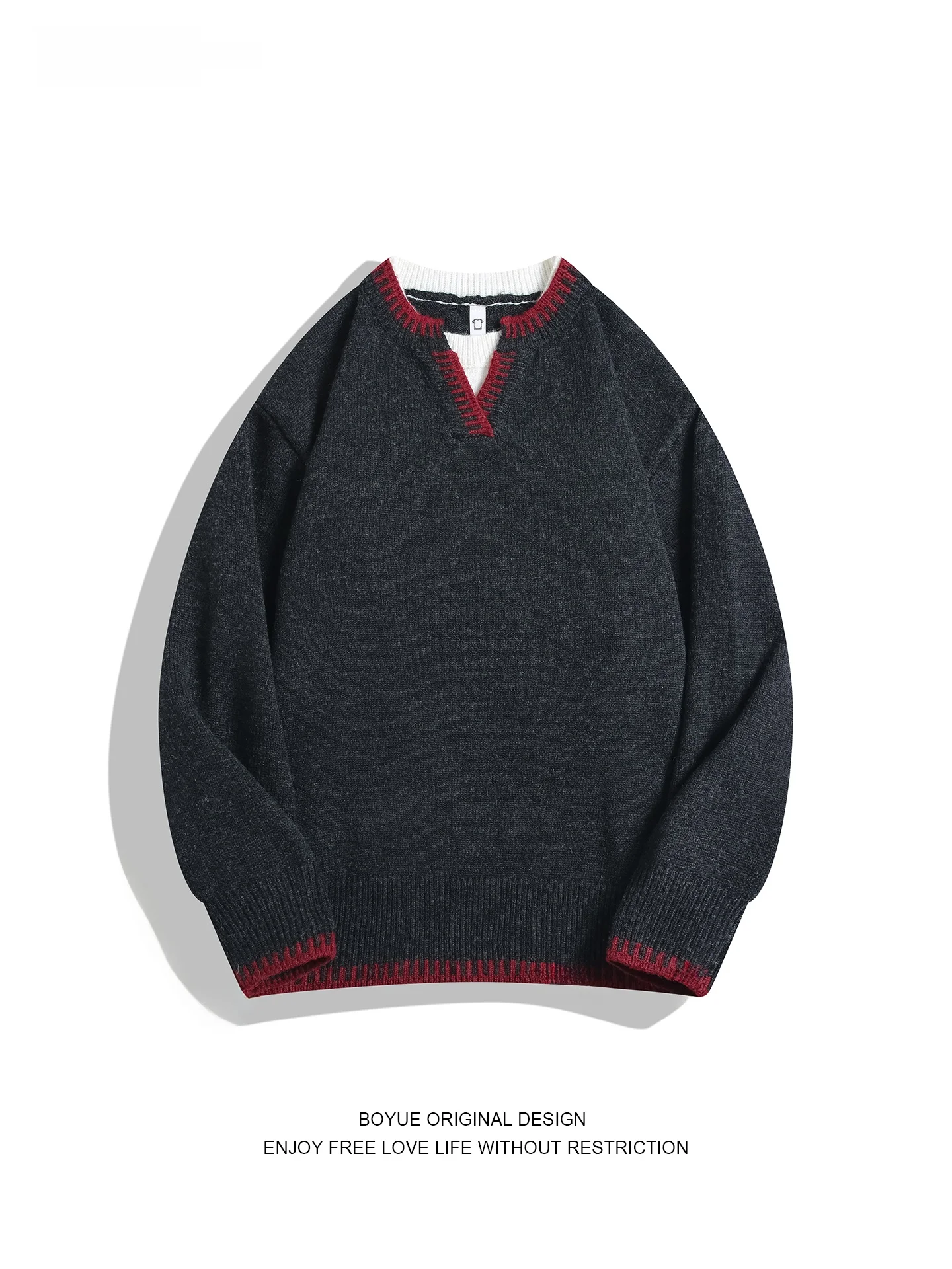 

Свитер BOYUE с V-образным вырезом, связанный вручную, простой, универсальный, в стиле оверсайз, с длинными рукавами, теплый, зимний, цветной