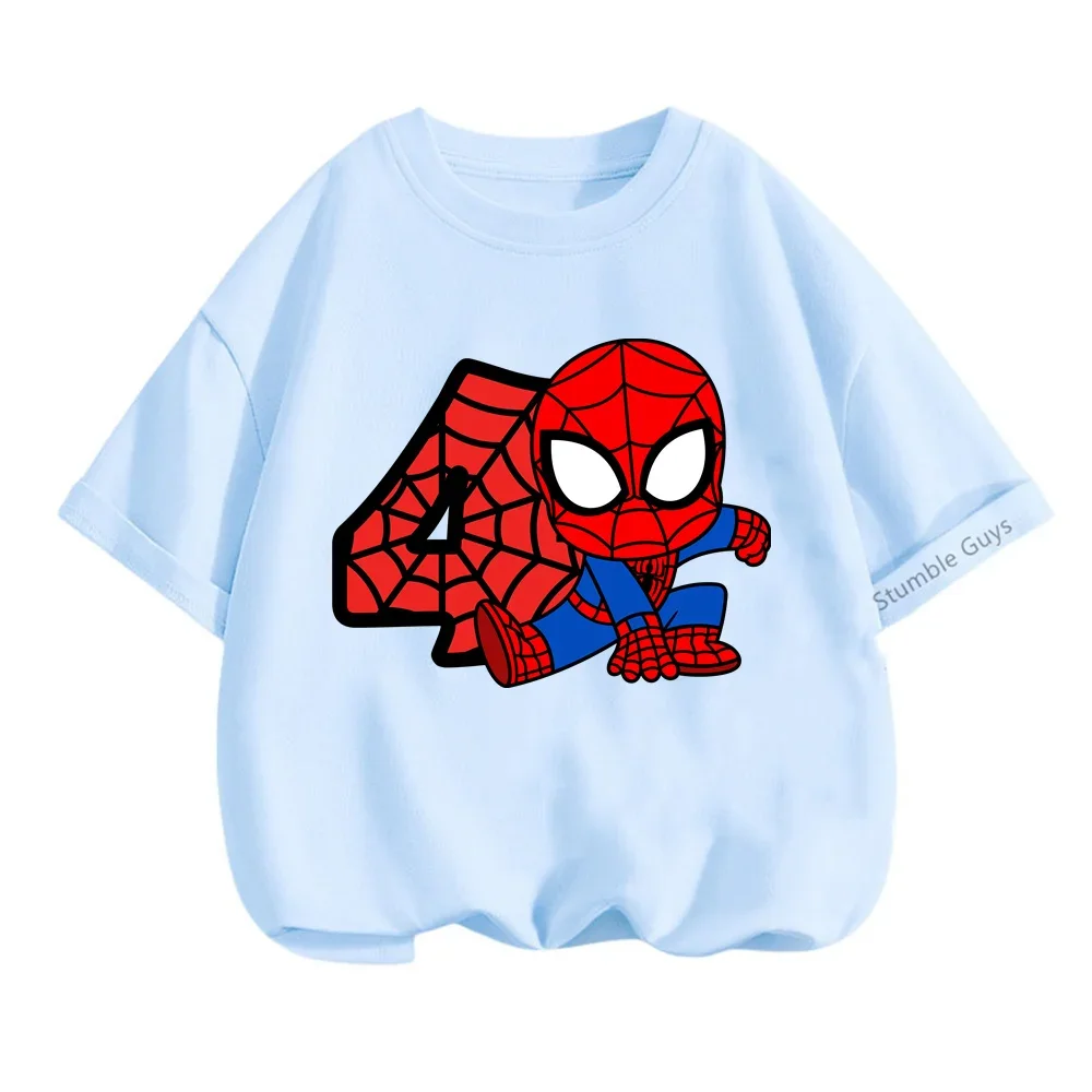 Summer 2024 Kids  3 4 5 6 7 8 Marvel Spiderman Girl Birthday Boys Short Sleeve Shirt Spiderman Birthday Teen T-shirt