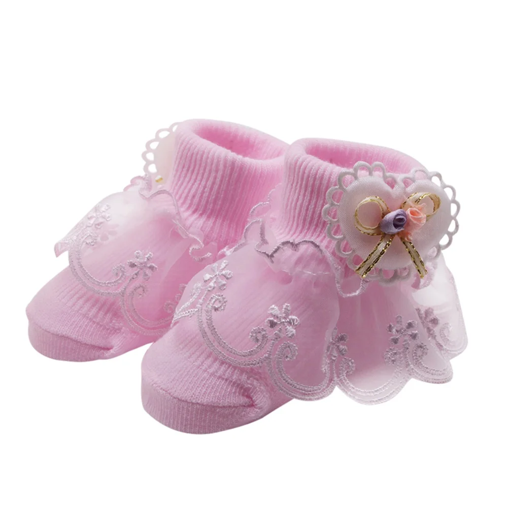 Baby Girls Socks with Lace Ruffle Princess Newborn Infant Toddlers Knitted Ankle Dress Sock Breathable Absorb Sweat Antislip