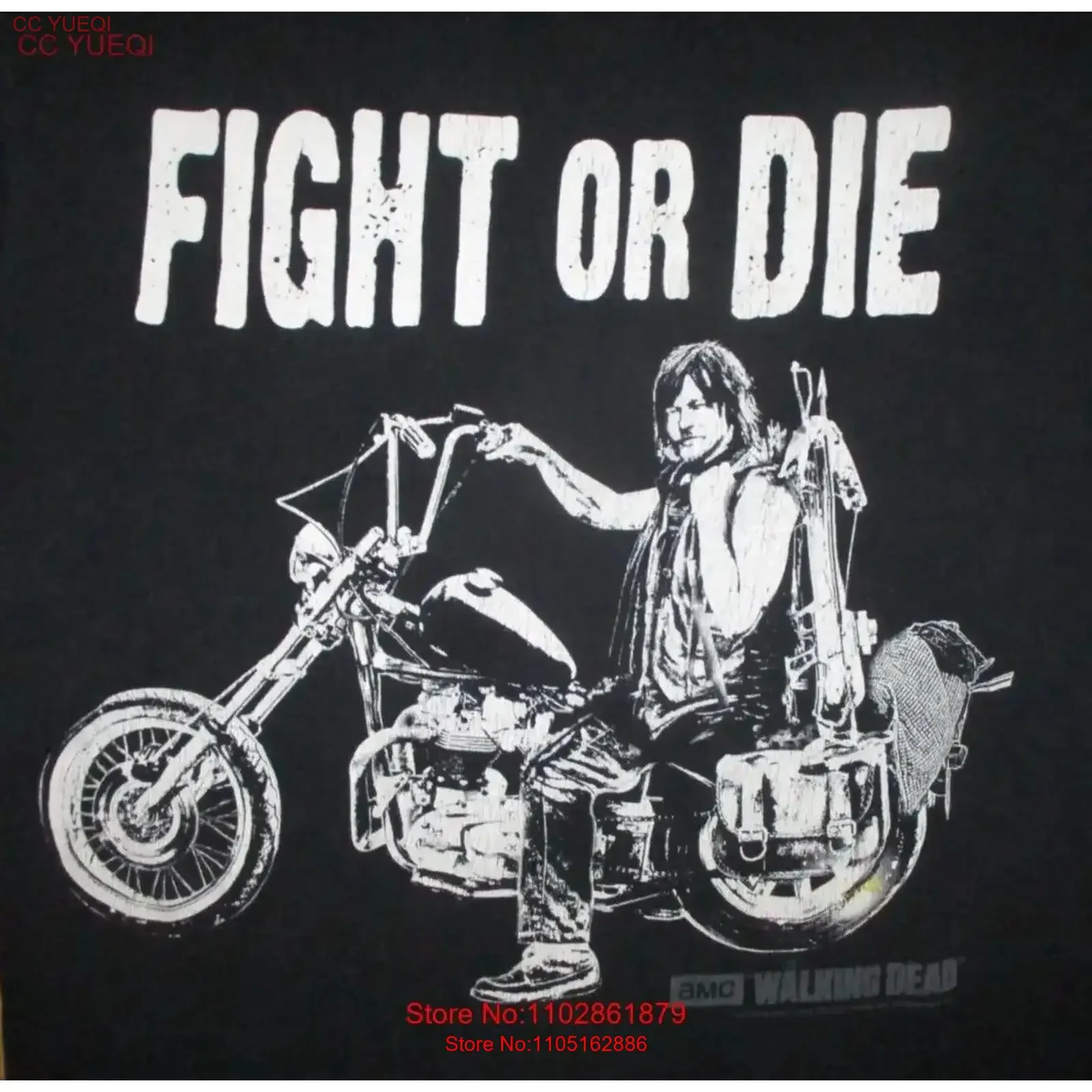 

WALKING DEAD FIGHT OR DIE T SHIRT Daryl Dixon Norman Reedus Biker Motorcycle MED vintage Washed streetwear Unisex Soft Casual