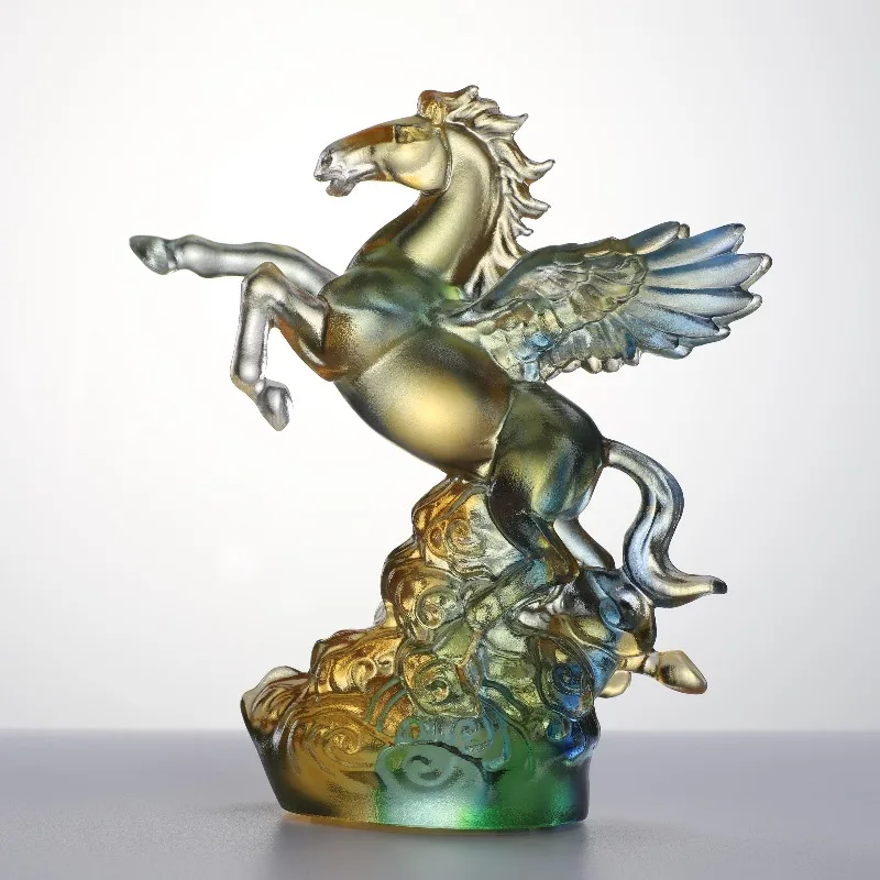Sculpture glazed crystal horse success symbol Feng Shui office decoration luxury business gift