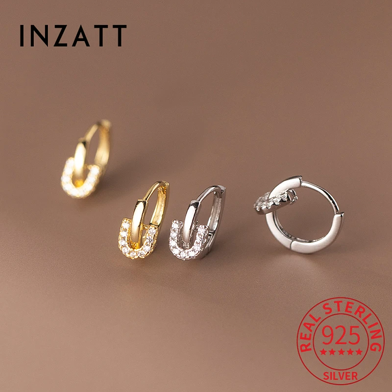 

INZATT Real 925 Sterling Silver Zircon Letter U Thread Bead 18k Hoop Earrings For Charm Women Trendy Fine Jewelry Accessories