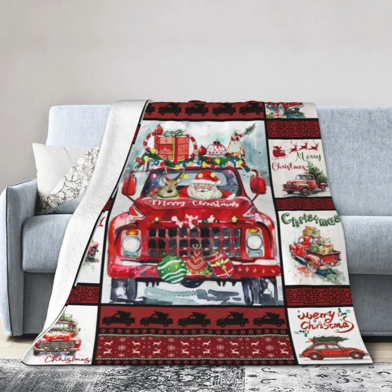 

Christmas Throw Blanket Gifts for Adults Kids, Santa Red TruckSoft Flannel Blankets for Bed