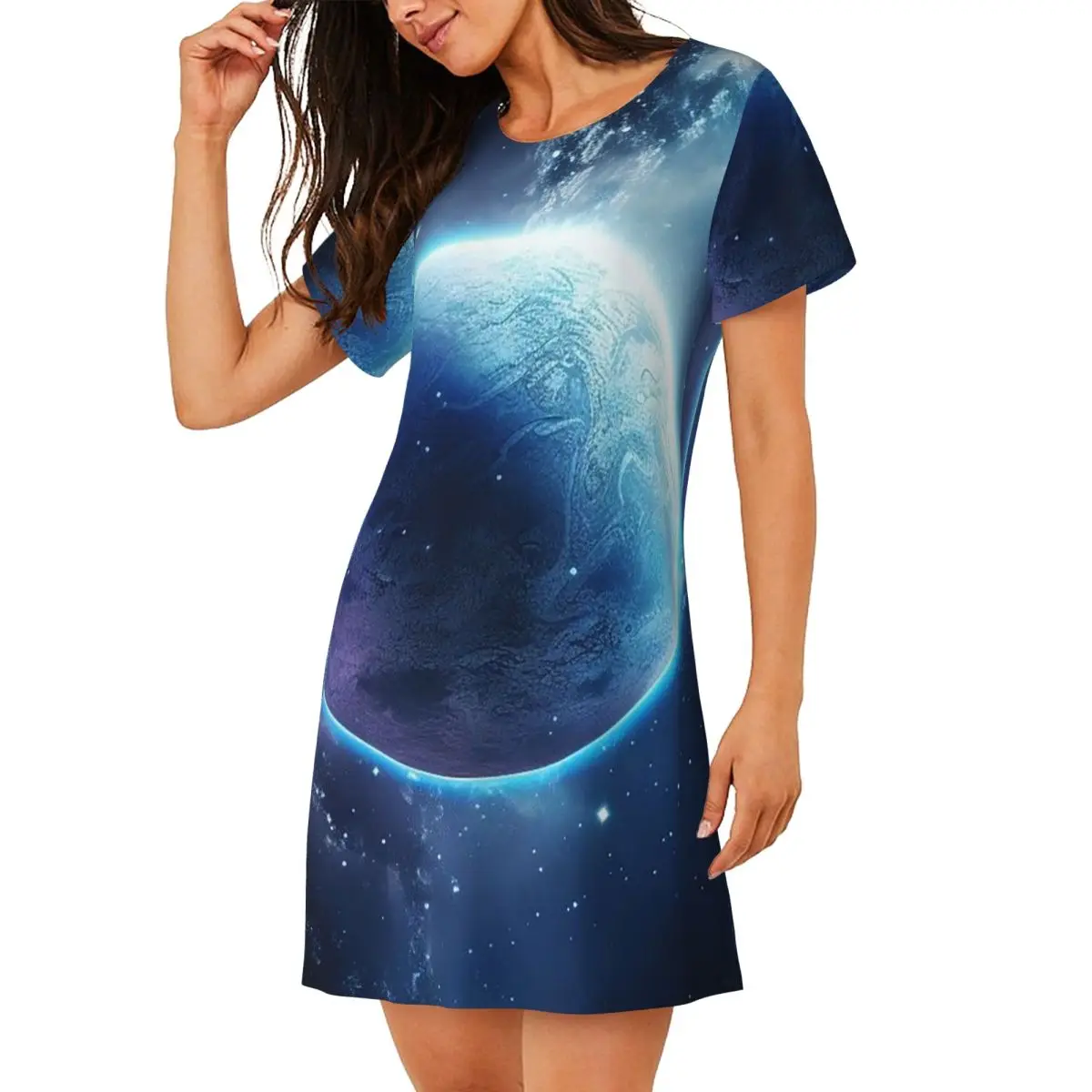 Custom Planet Earth Short Sleeves Nightdress For Sleeping Sleepshirts Women Short Sleeve Nightgowns Soft Pajama Dress