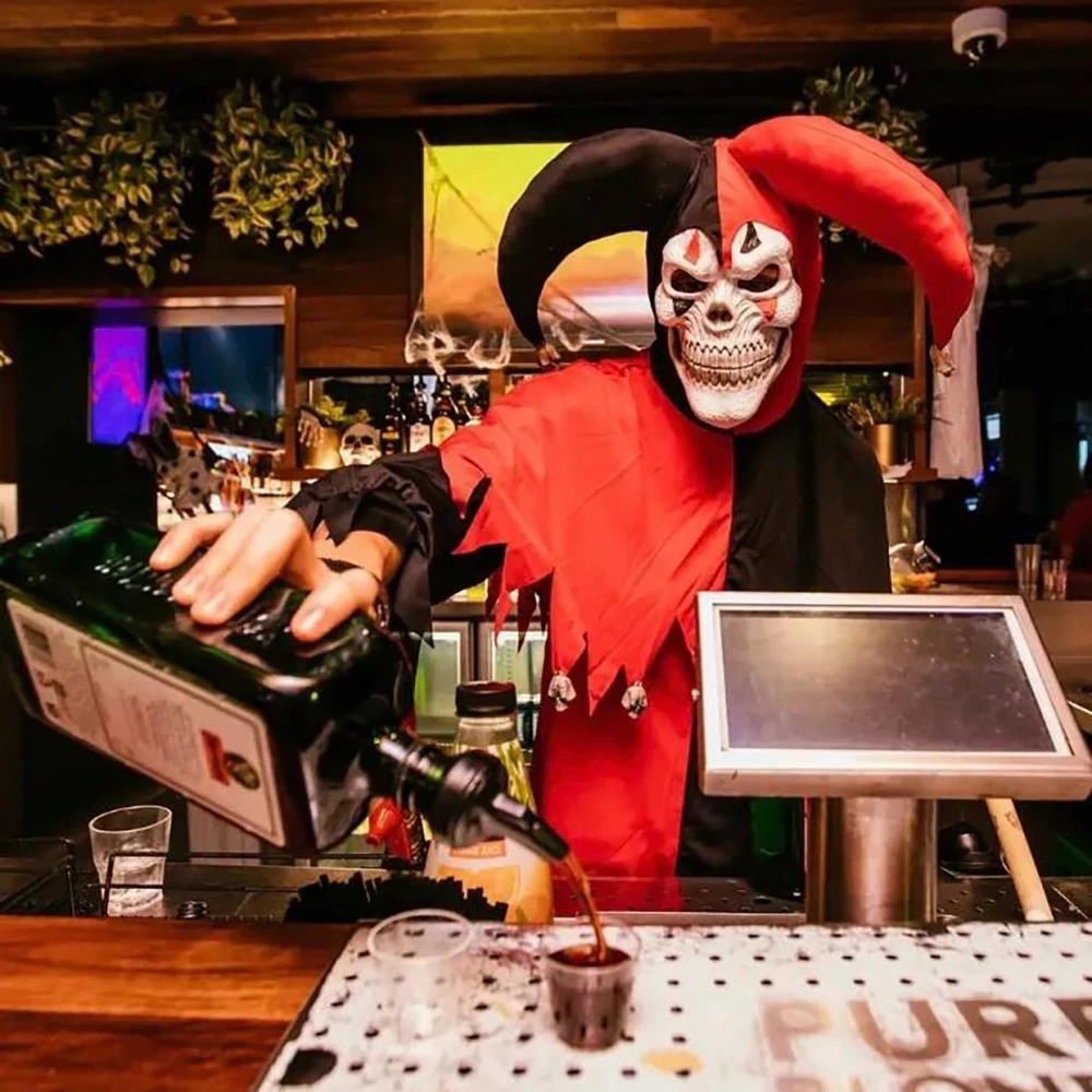 Adulto loween desempenho traje palhaço cosplay terrorista conjunto algodão poliéster mistura tradicional chinês traje de palco