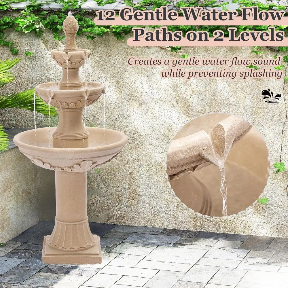 48.4 Outdoor Garden Water Fountain, Natural | Retro Feature with 3 Tier Cascading Waterfall for Patio Porch Yard Decor, Weather-