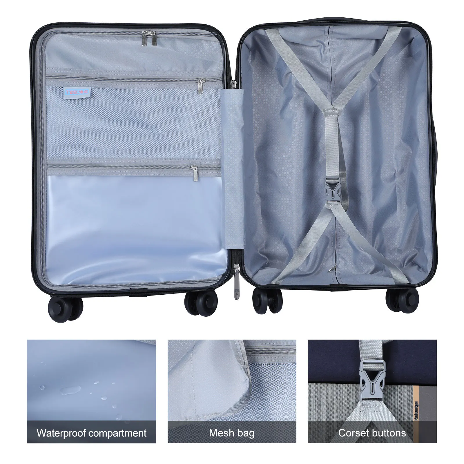 Gepäckset 3 Stück 19 "vordere Laptop tasche & 24/28" erweiterbare abs pc leichte Hard shell Spinner leise Räder tsa Schloss grau