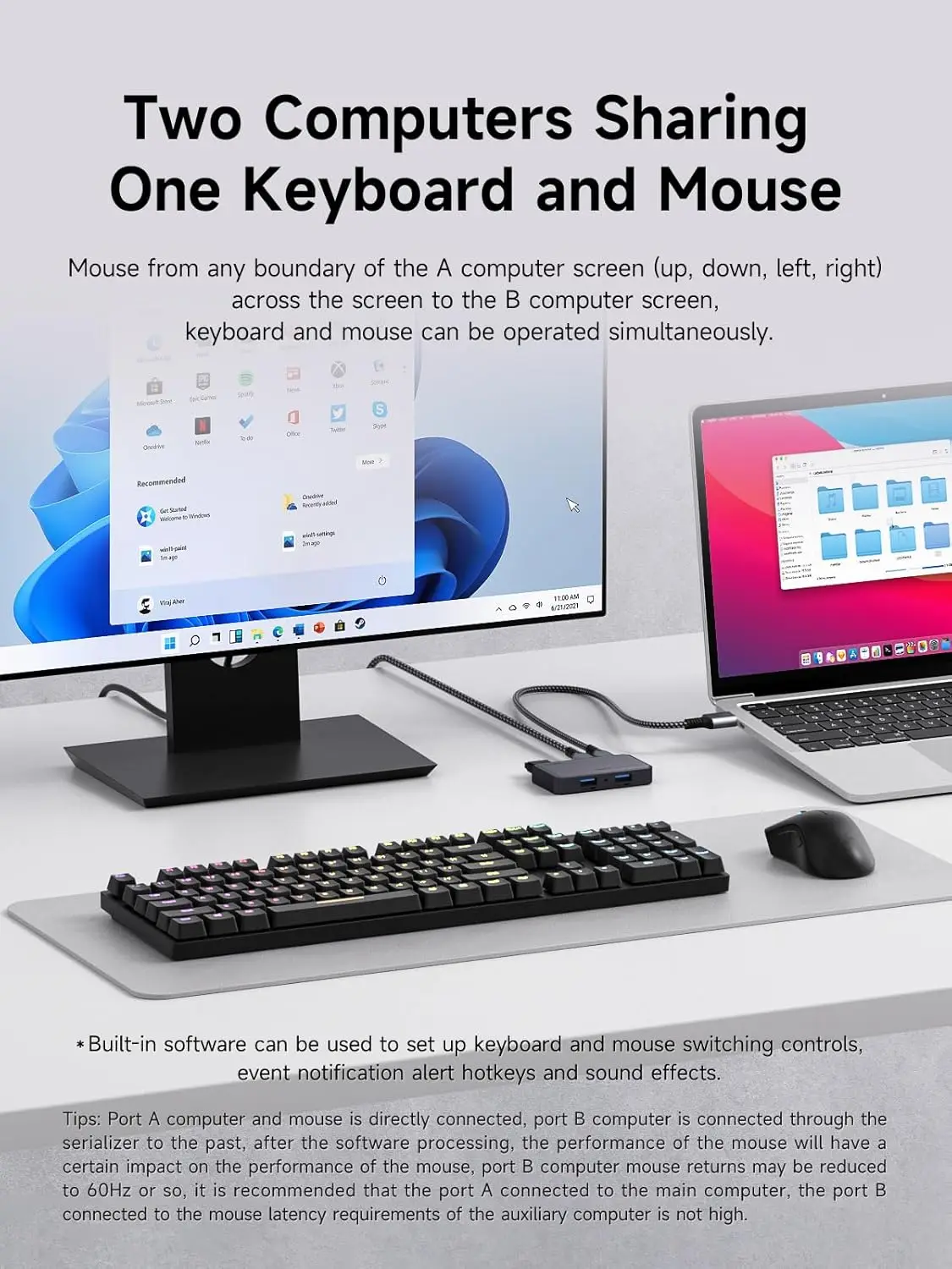 

USB 3.0 Switch,2 Computers Sharing Cross-System Transfer Data USB C & A Devices KM Switch Selector for PC Scanner Mouse Keyboard