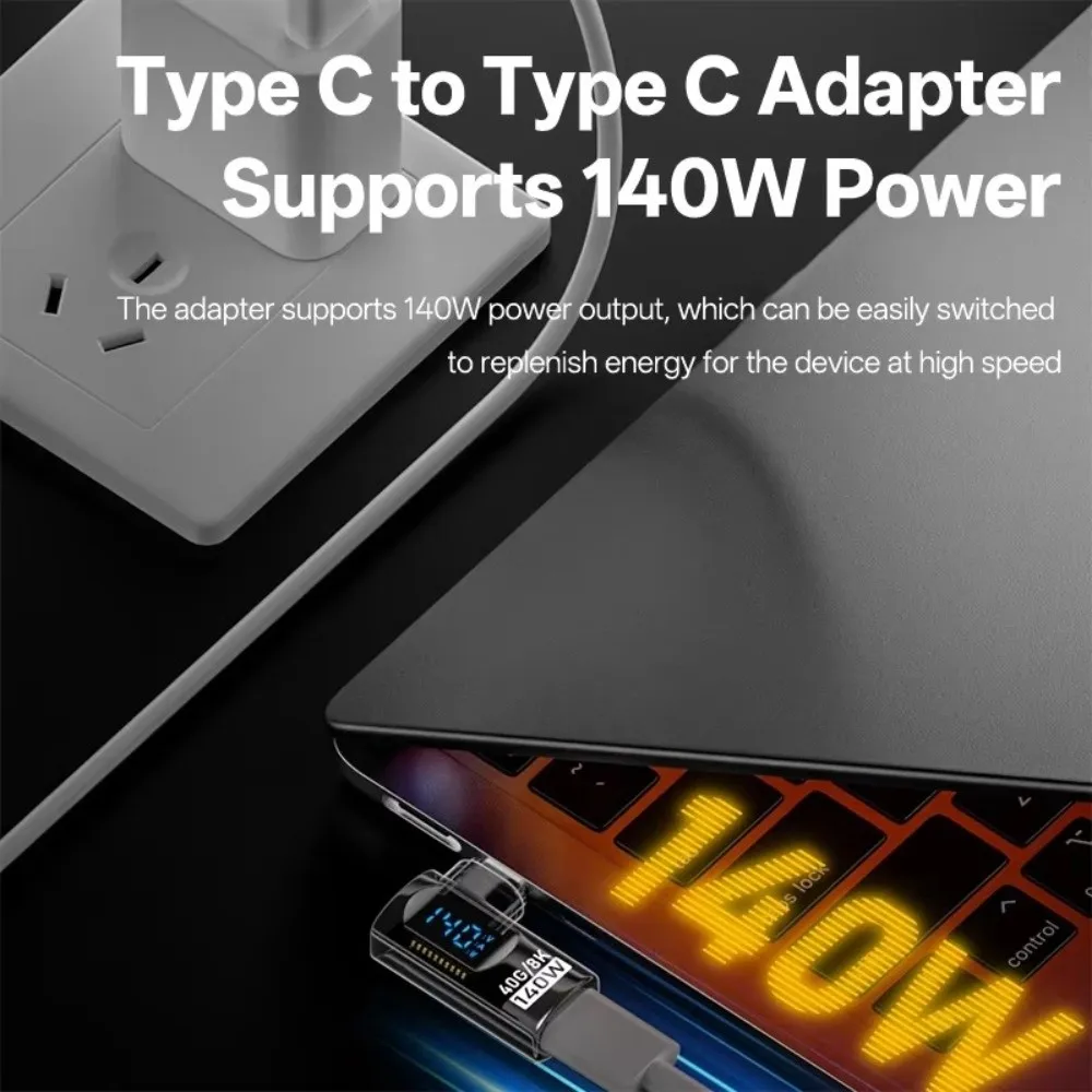 90 Degree USB-C Adapter Right Angle LED Display Type C Adapter U Shape 40Gbps USB-C Male To Female Connector 8K Display
