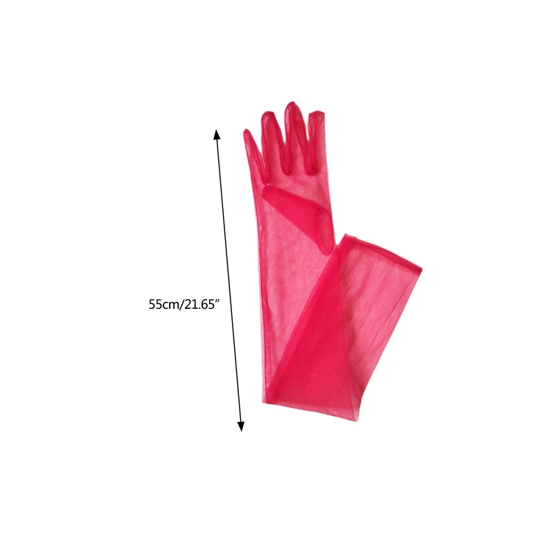 Exquisite Long Tulle Elbow Gloves 55cm Wedding Gloves Ultra Thin Stretchy Full Finger Mittens for Opera Party Concert image 5