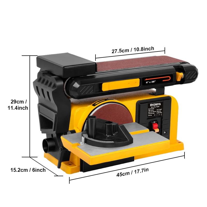 KOMIYA Belt Sander Disc Sander 4X6 Inch Disc Bench Sanding Adjustable table Belt Sander machine Combination for Word working