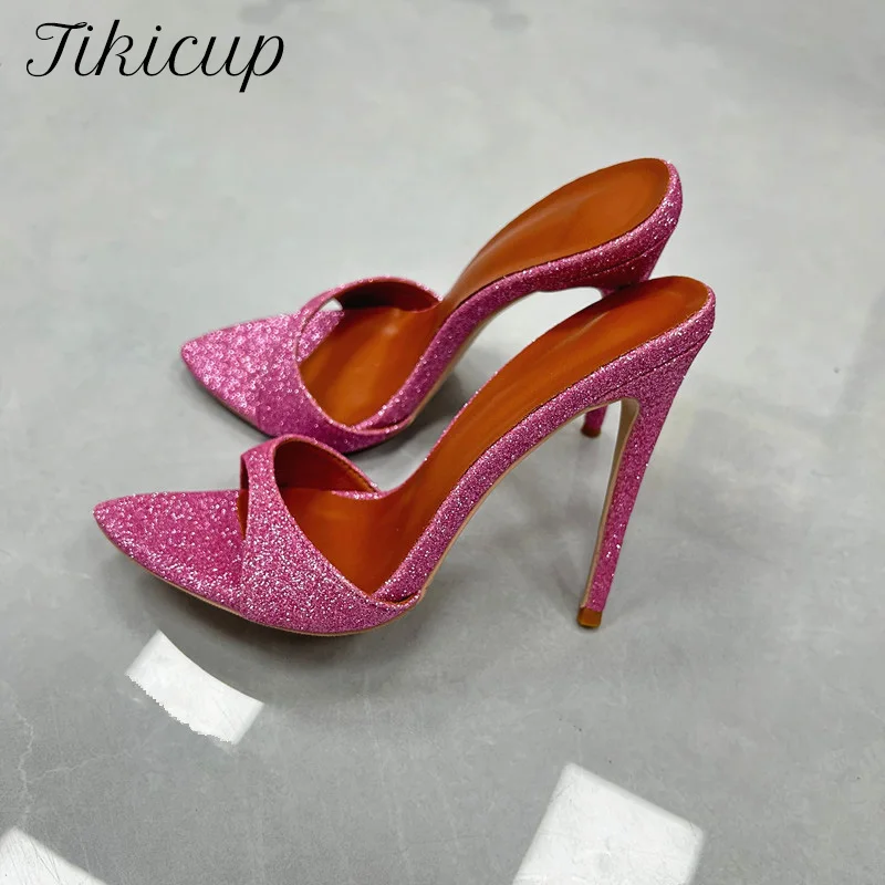 Summer New Sexy 12cm Super High Thin Heels Open Pointed Toe Slippers Slip on Outdoor Sandals Dress Dating Party Wedding Shoes