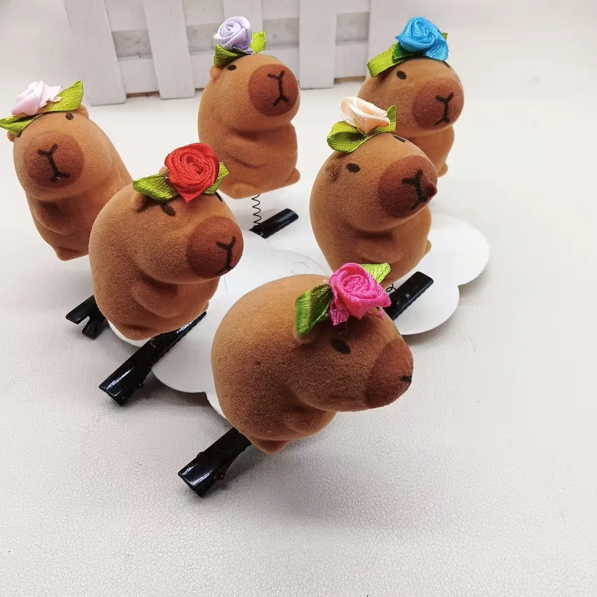 20Pcs Cartoon Children 3D Capibala Hair Clip Plush Hairpin DIY Bow Sunglasses Rose Hat Design Capybara Duckbill Clip Accessories