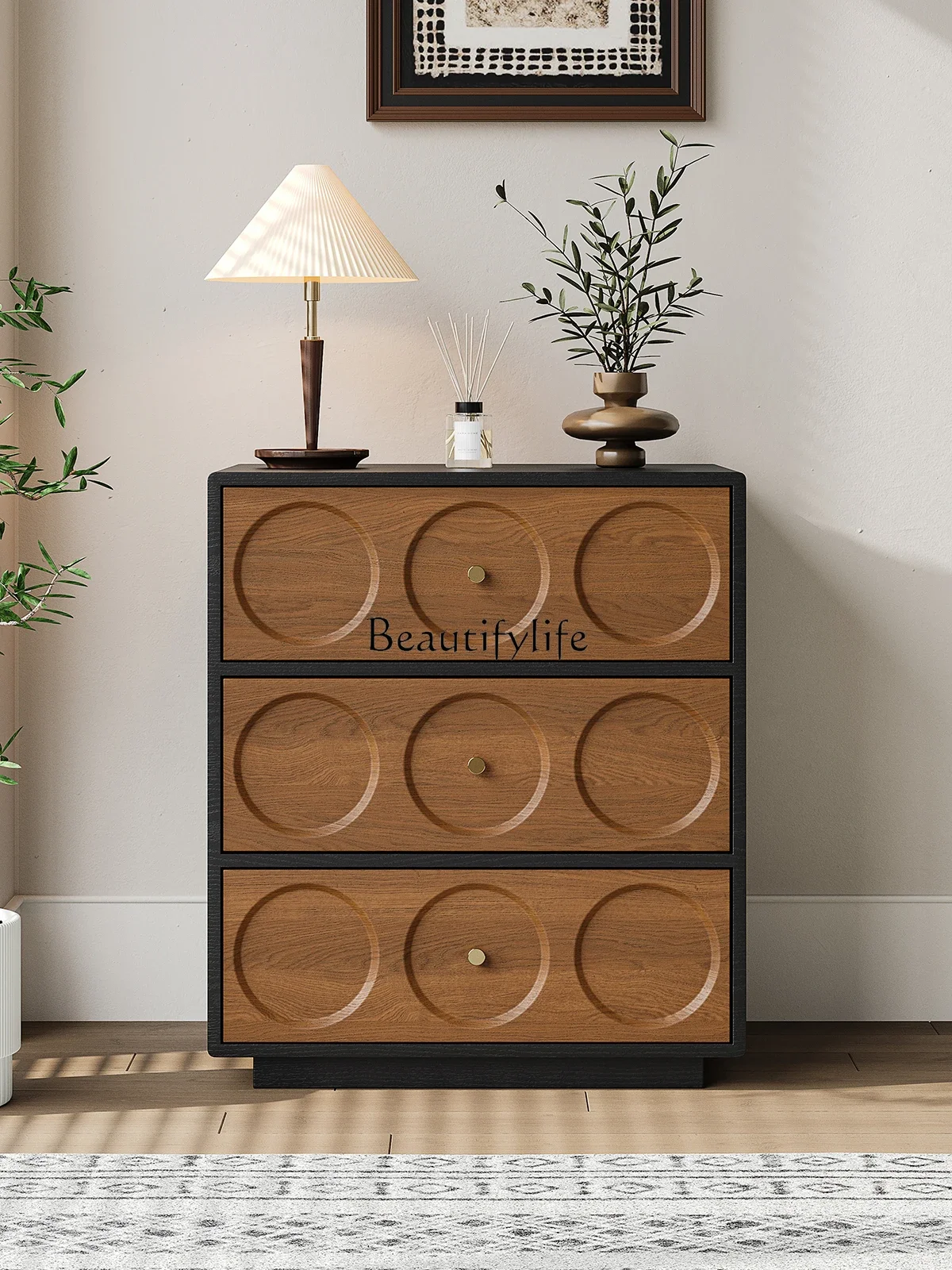 

ls 35Walnut antique chest, living room against the wall, solid wood retro storage cabinet