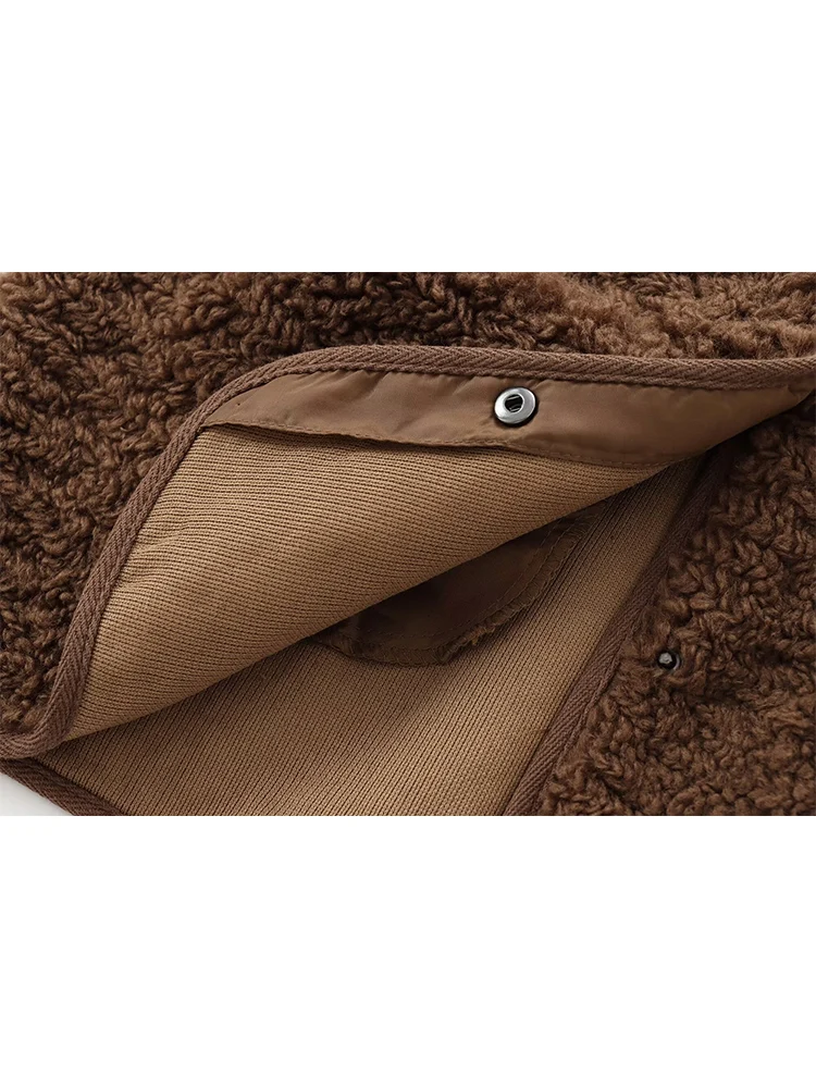 Novas mulheres sólido outono solto casaco quente high street teddy velo botão até jaqueta curta feminina casual moda casacos de pele do falso