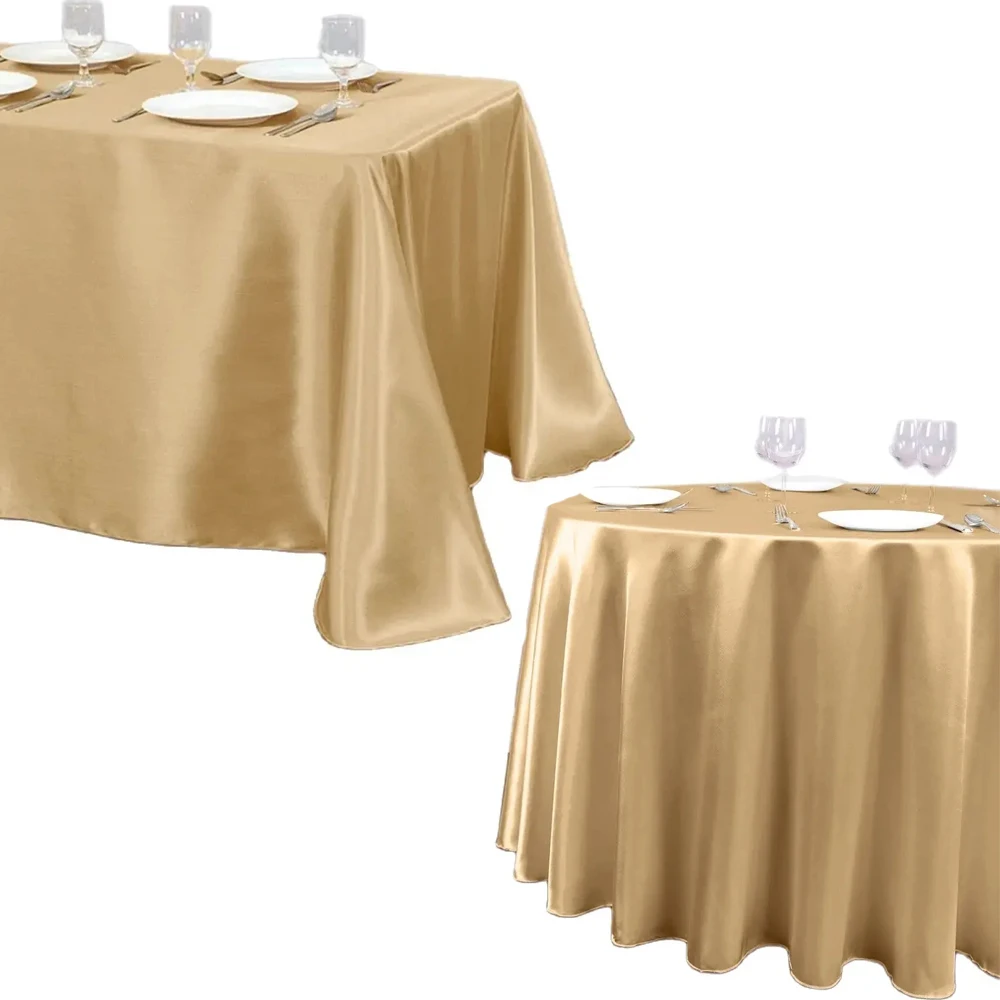 Champagne Table Cloth Round Rectangle Satin Tablecloth Overlays Wedding Restaurant Birthday Banquet Decor Dining Table Cover