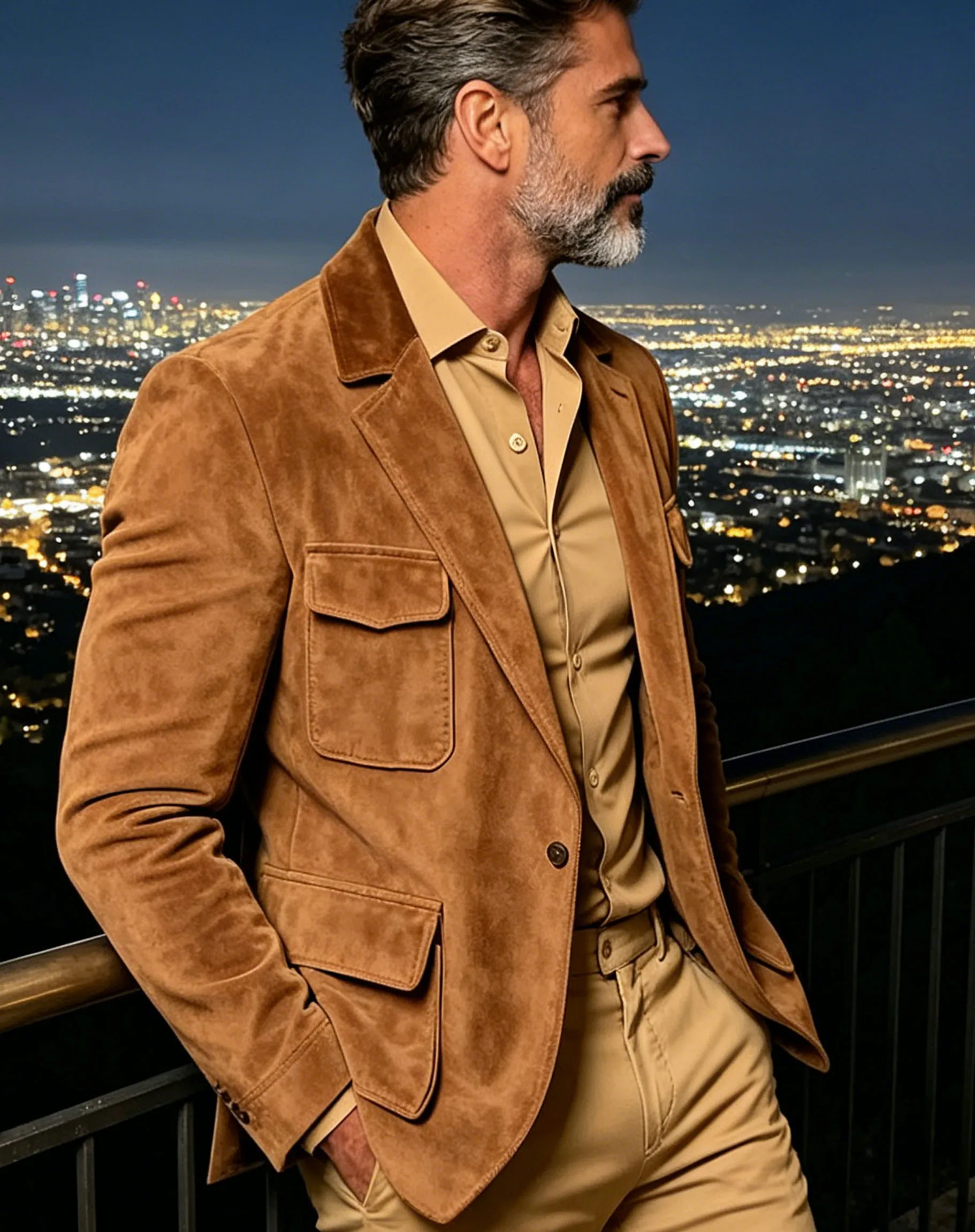 Men's Brown Suede Safari Blazer Vintage Slim Fit  Multi-Pocket Casual Hunting Jacket Fashion Comfortable Sport Coat For Daily image 4