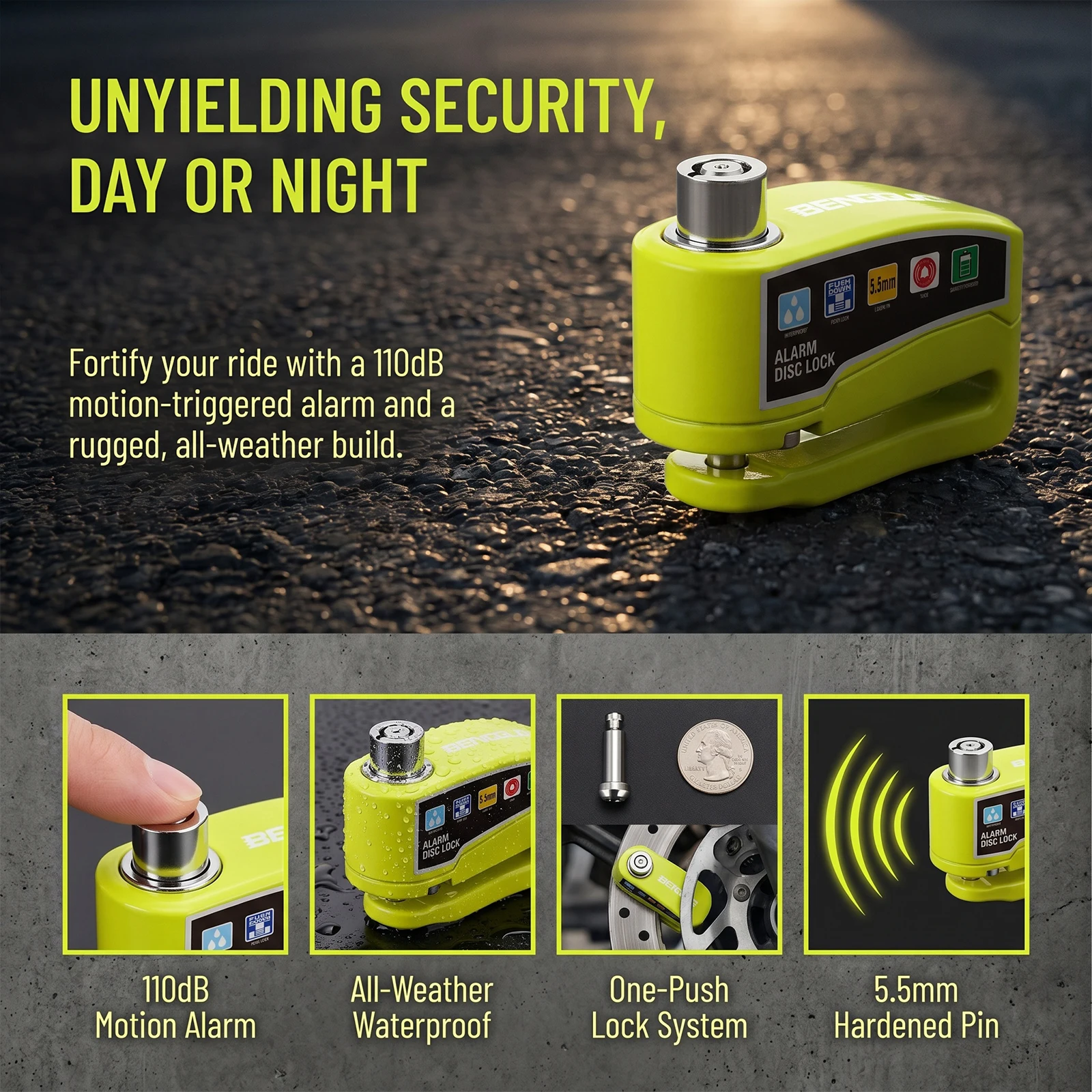 Motorcycle Disc Block Alarm Lock with 2 Key Bicycle Disc Brake Anti-theft Security Alarm Protection Padlock for Scooter Bicycle - view 4