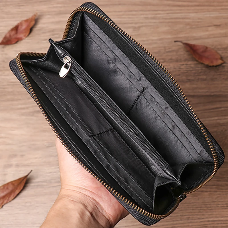 LUOKIR Genuine High Quality Men\'s Long Wallet Casual Business Leather Clutch Bag Simple Credit Card Holder Zipper Coin Bags