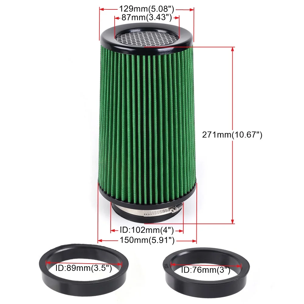 RASTP-3" 3,5" 4" Rennwagen High Flow Kaltlufteinlassluftfilter Drei Größen Konische waschbare Luftfilter 10,6" hoch OFI141 – Detail 2