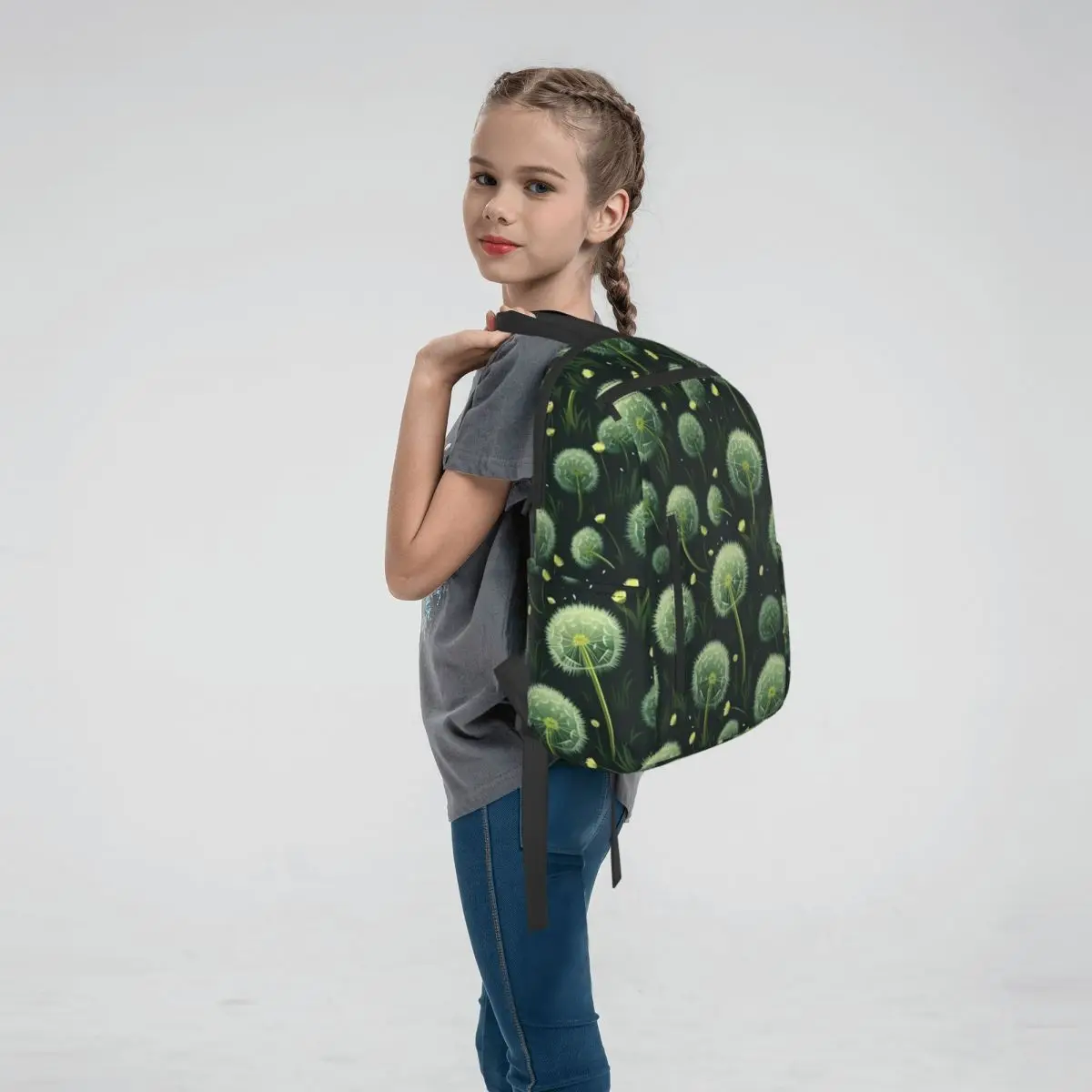 Floral And Dandelion Light Green Pattern Backpack Large Capacity Kids BookBag School Bag Shoulder Bags for Men Women